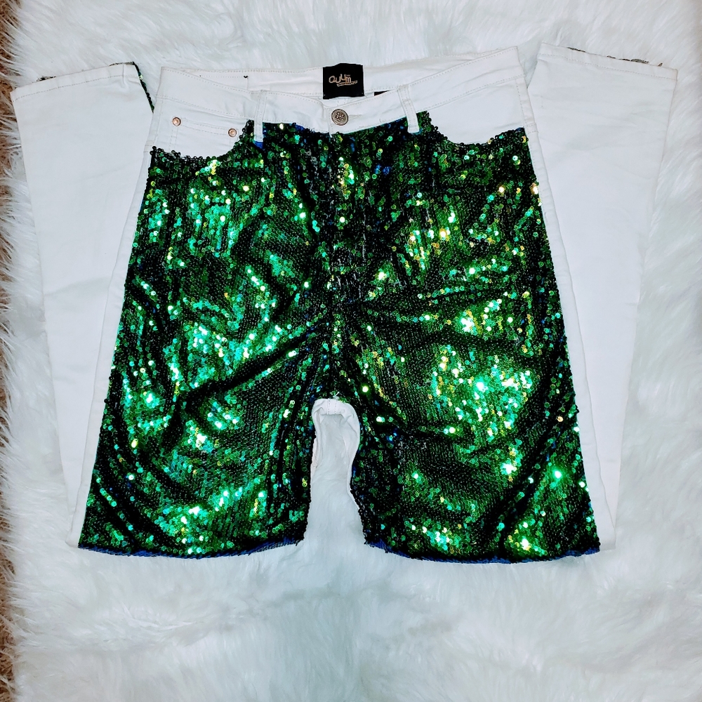 Quum Sequin Green/Purple White Pants Mardi Gras?